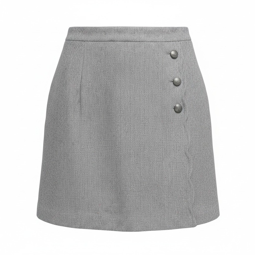 Skirt Talbots 8 Womens Gray Excellent‎ Herringbone Wool Blend Scalloped Button